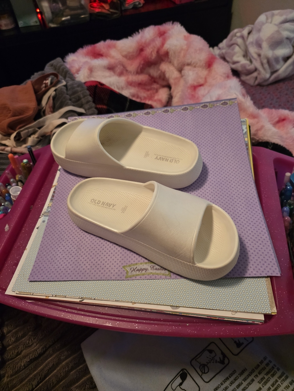 Old Navy Cream Slide Sandals for Kids